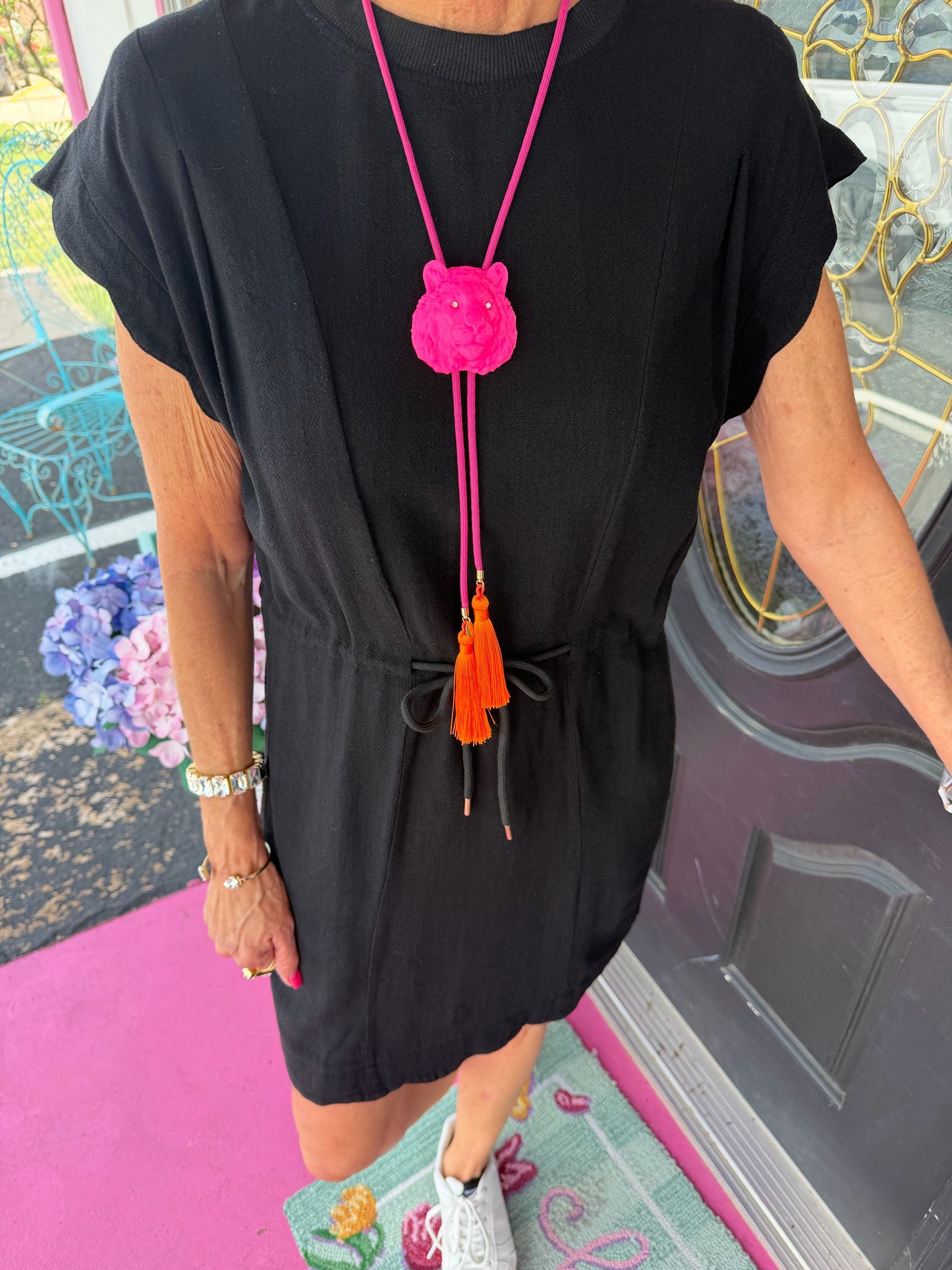 Black Linen Tie Waist Mini Dress