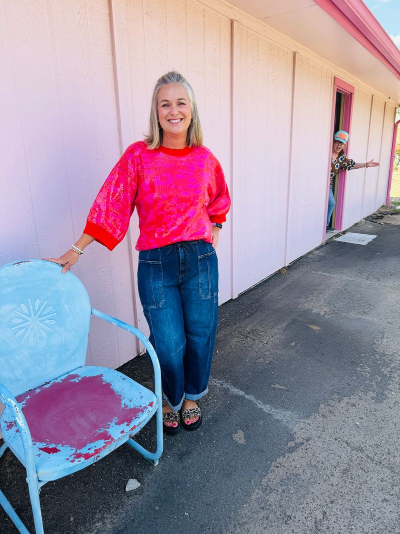 Red/Pink Sequin Leopard Top