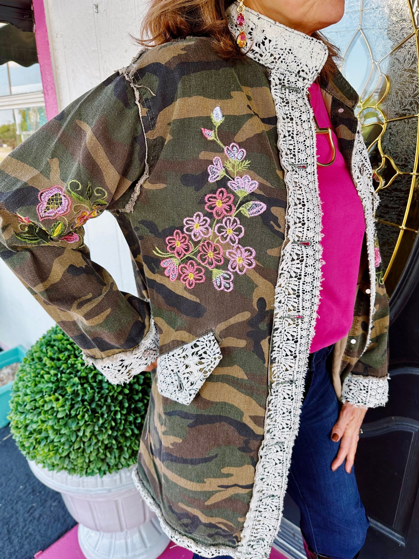 Camo LS Jacket w/Flowers & Lace