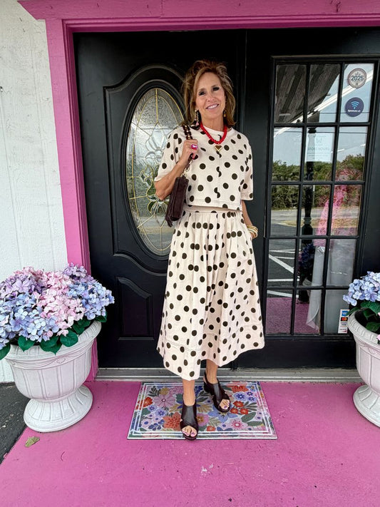 Cream/Brown Polka Dot Skirt Set
