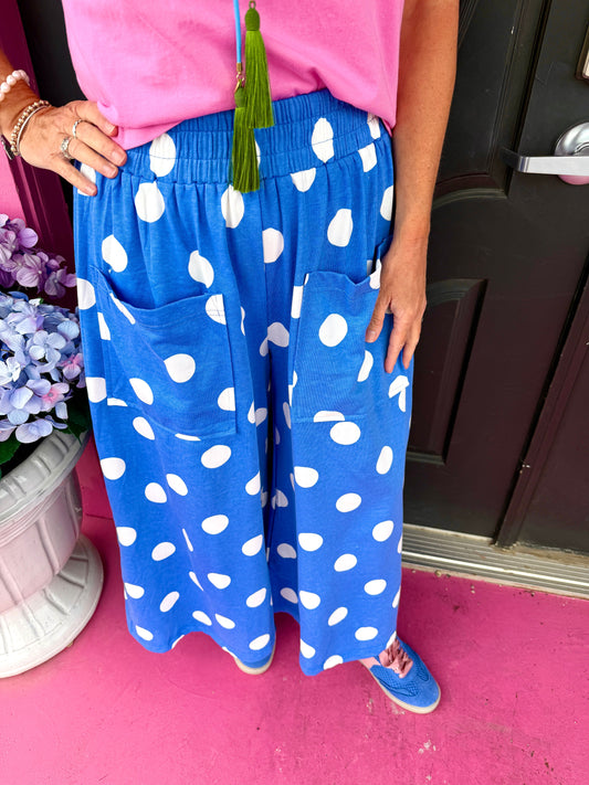 Blue Polka Dot Pull On Pants