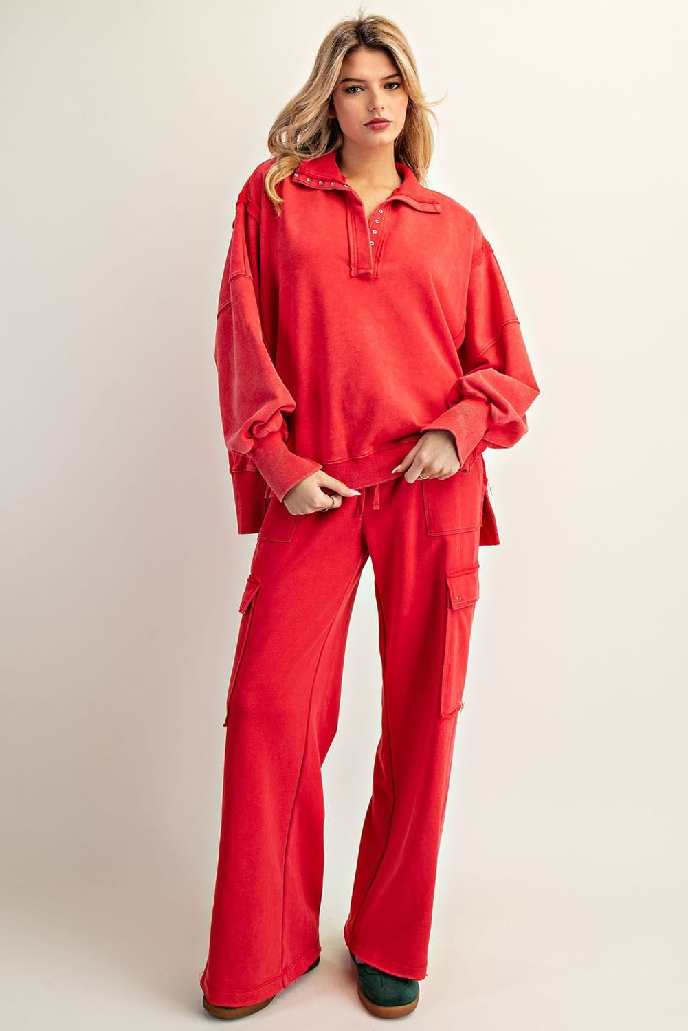 Red Snow Wash Cargo Jogger Set