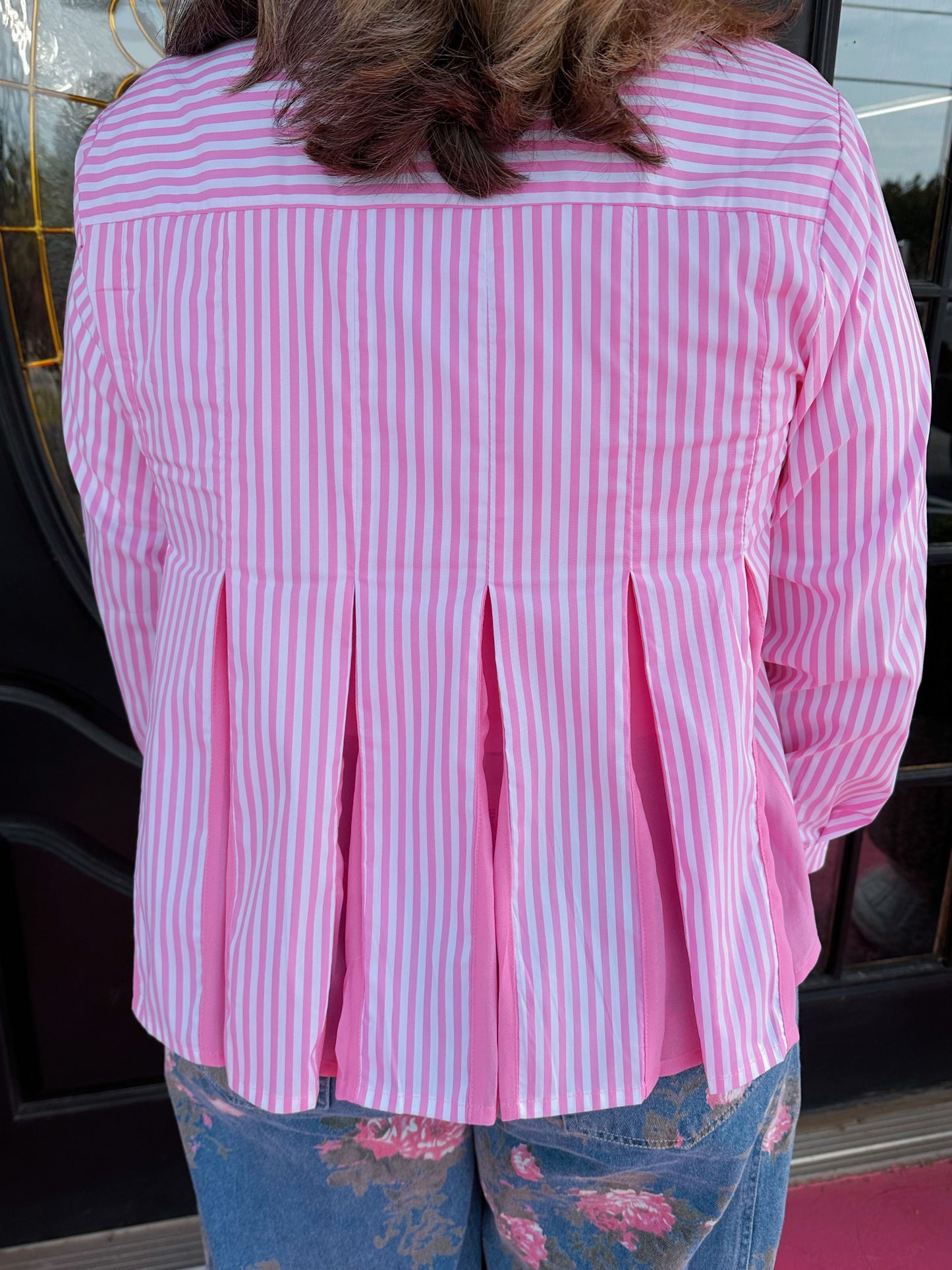Pink Striped Collared Jenn Top