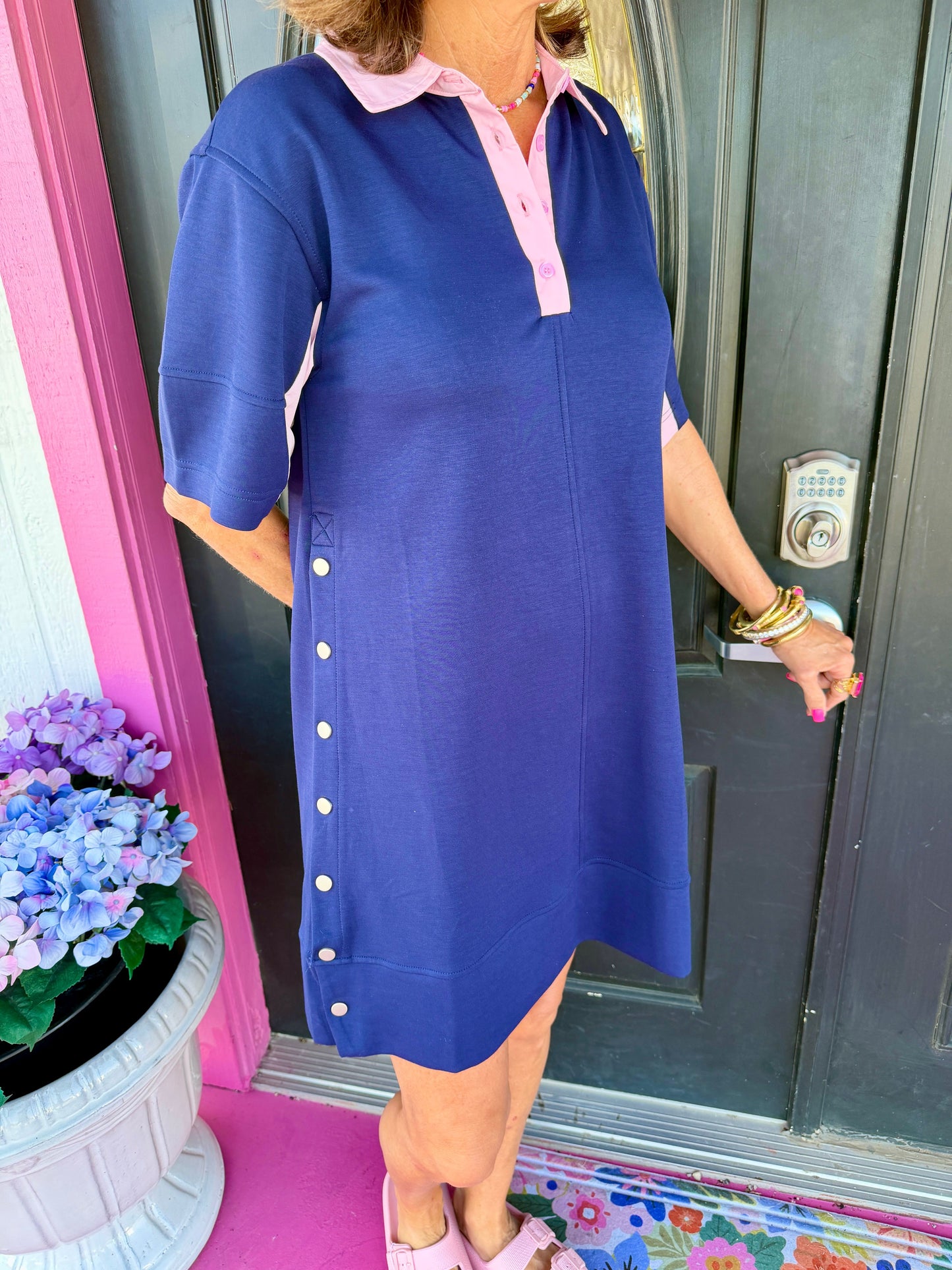 Navy Dress W/Pink Trim