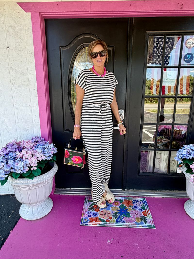 Black Stripe Rib Knit Jumpsuit