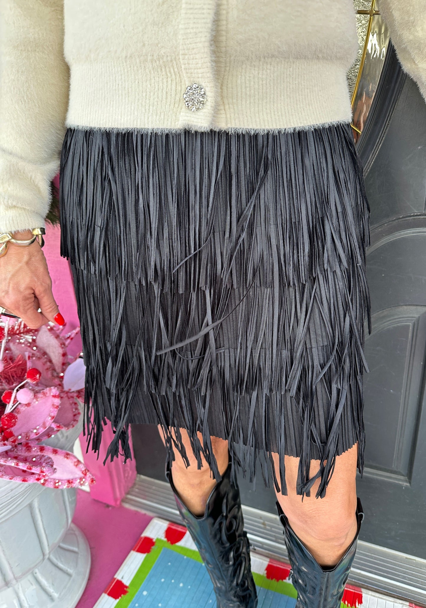 Black Short Fringe Skirt
