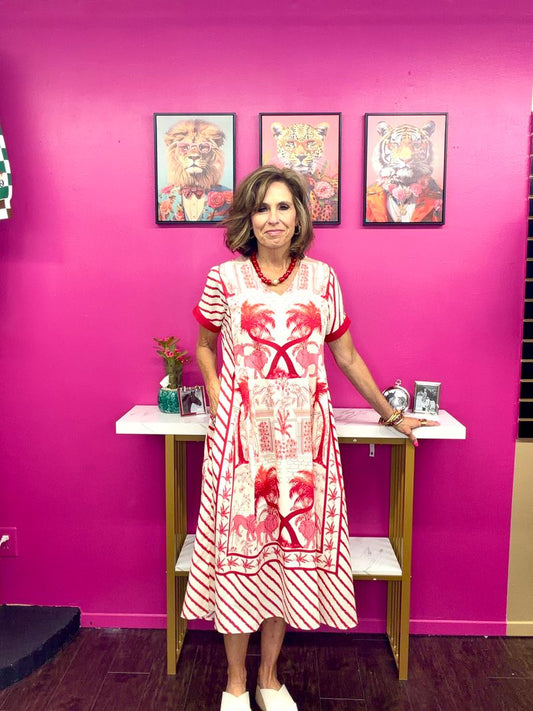 Red/Wht Striped Tiger Dress