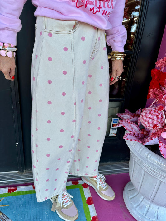 Polka Dot Wide Denim Pant