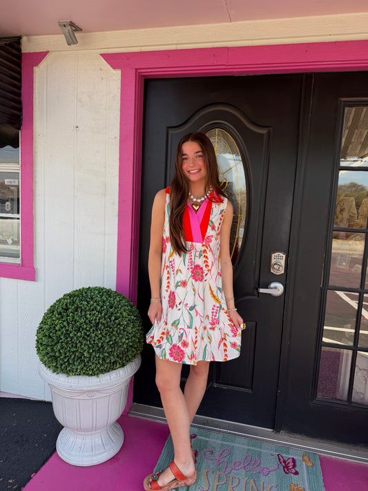 Cream Sleeveless Floral Dress