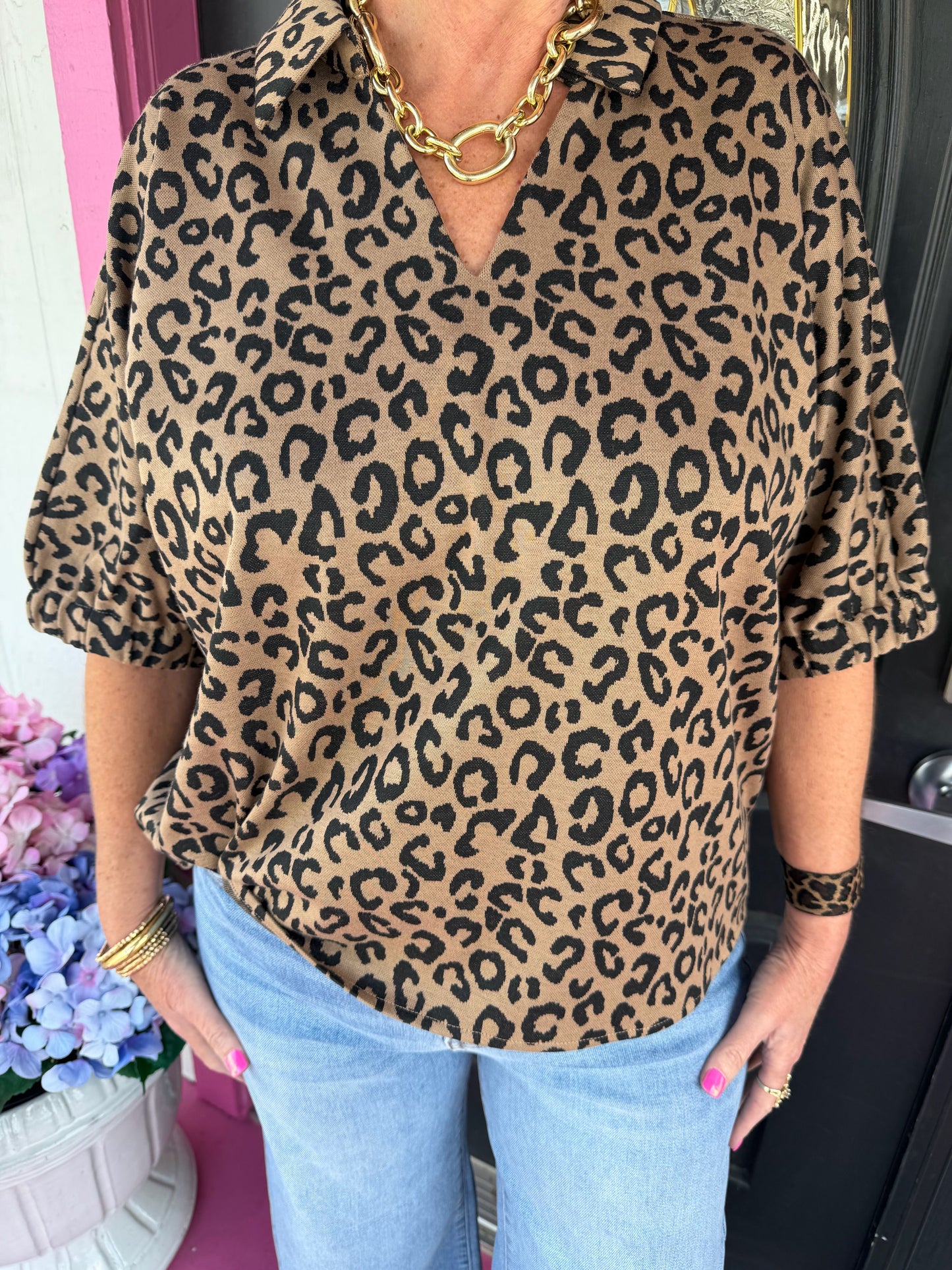 Toffee Animal SS Collar Top