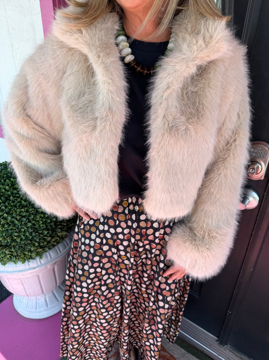 Cream Crop Fur Jacket
