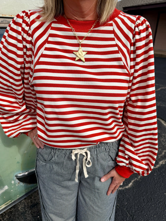 Brick Red Stripe LS Top