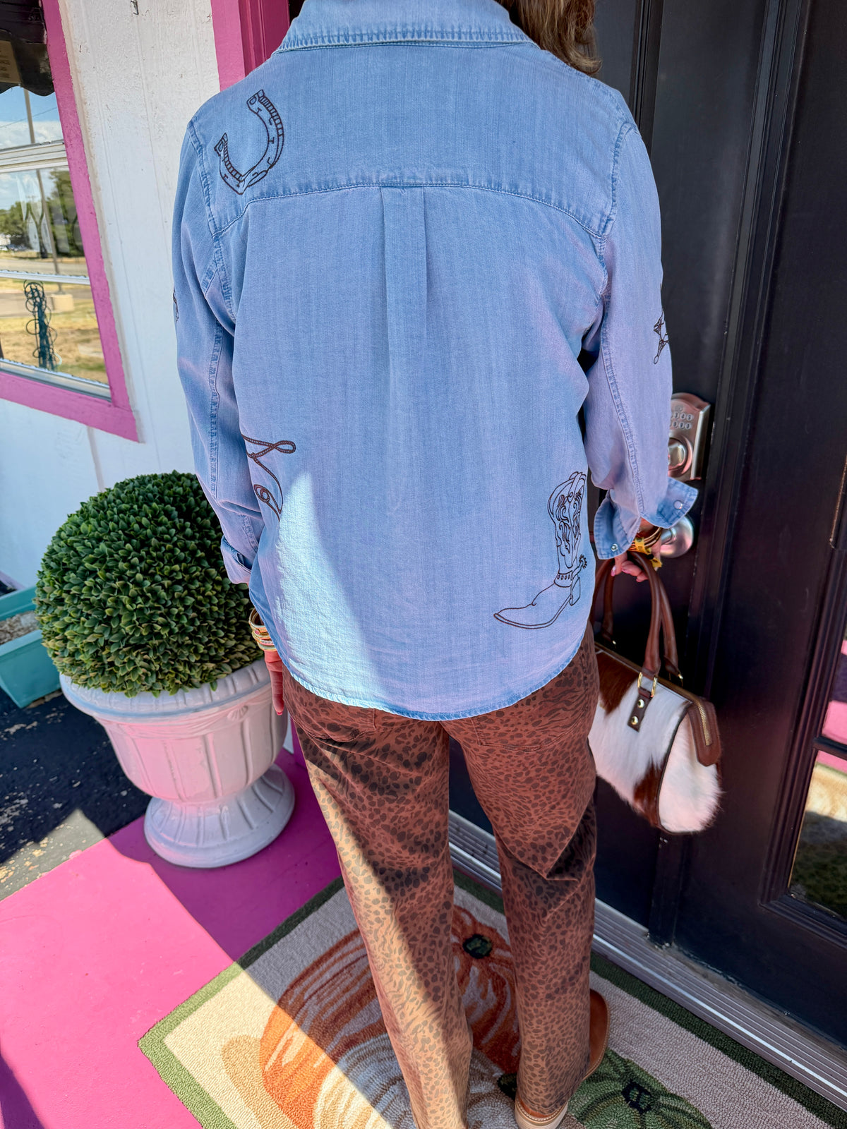 Denim Western Emb Button Up