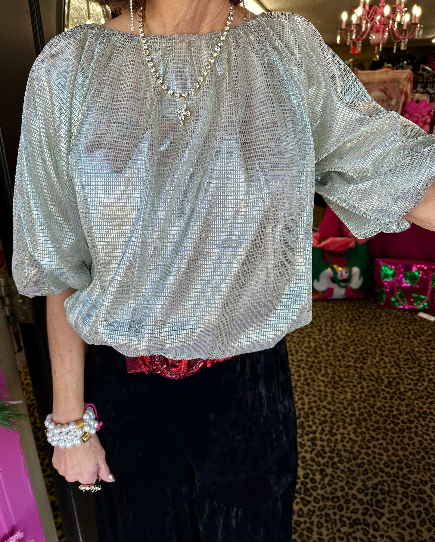 Silver Sequin Flowy Top