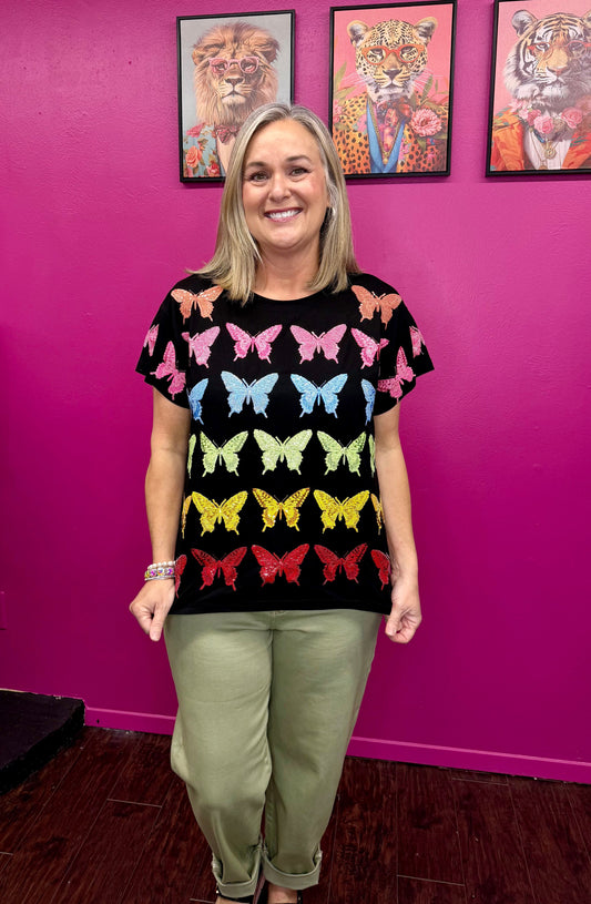 Black Multi Butterfly Tee