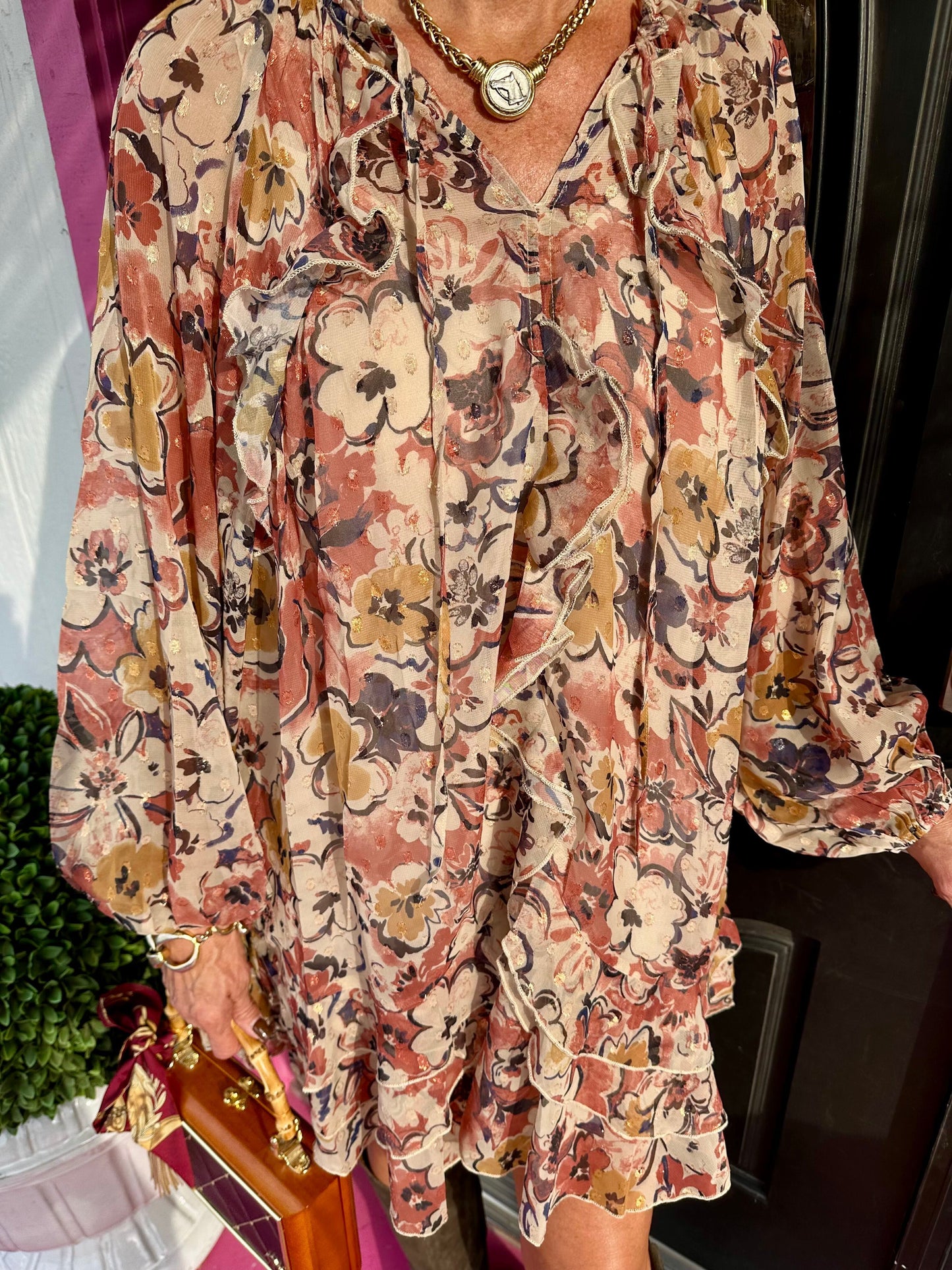 Floral Cascading Ruffle Dress