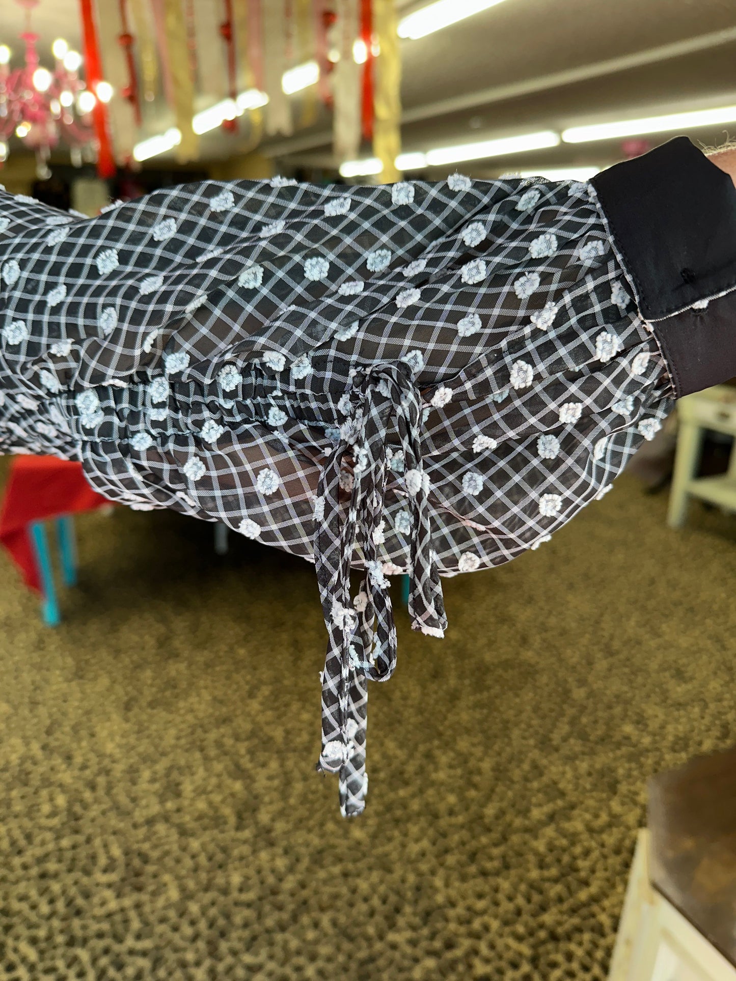 Black Plaid LS Collar Blouse