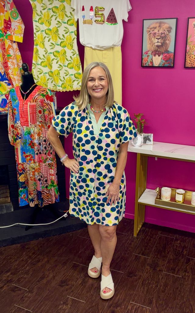Multi Polka Dot SS Mini Dress