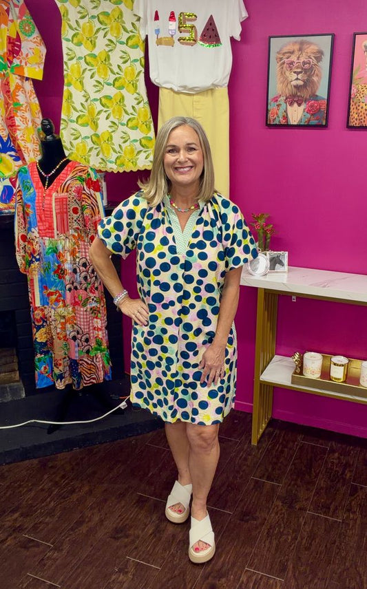 Multi Polka Dot SS Mini Dress
