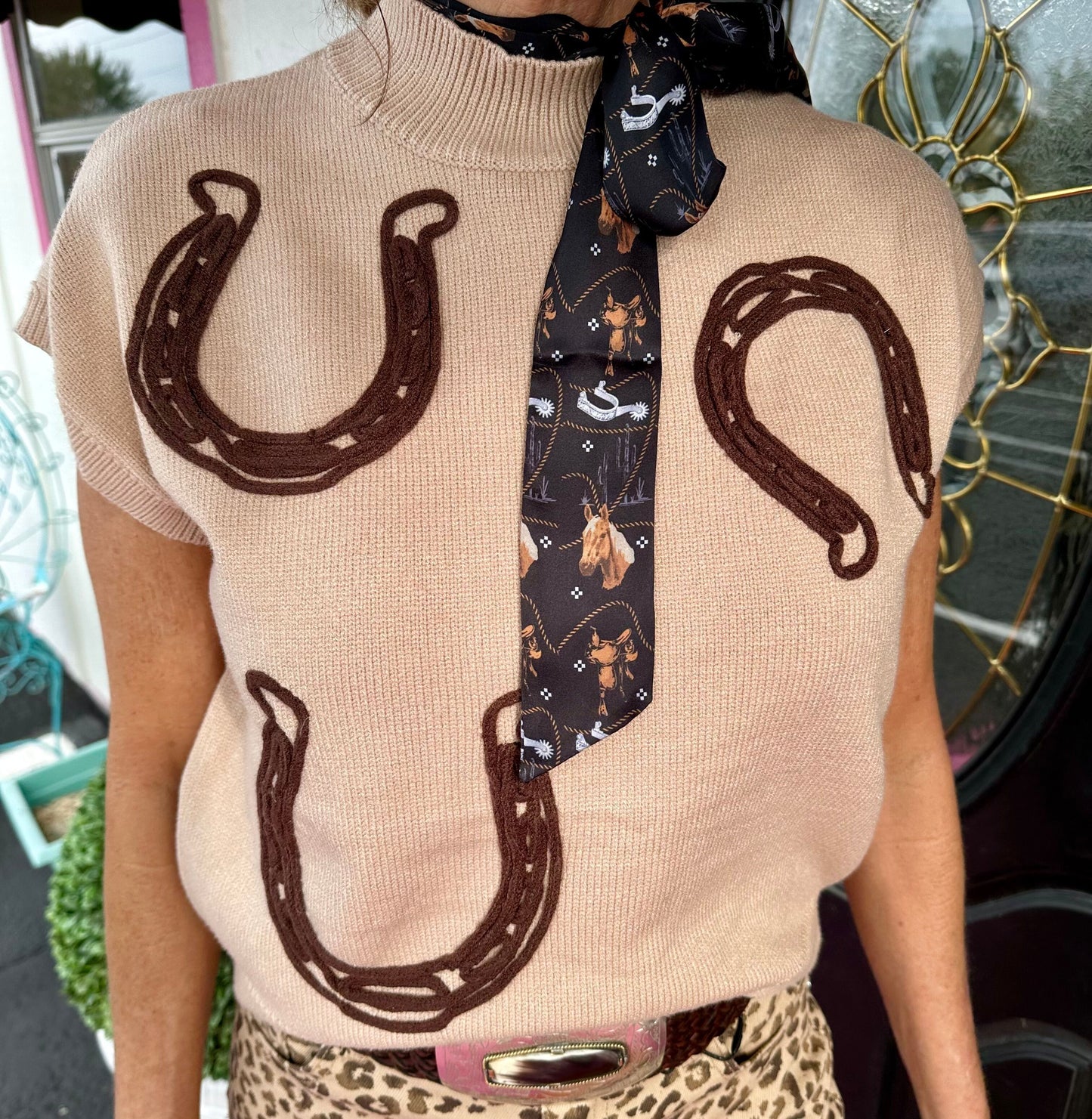 Mocha Horseshoe Emb Sweater