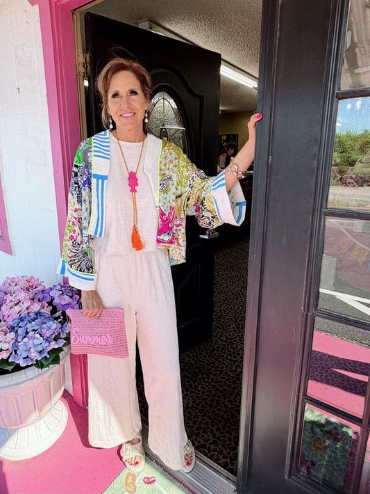 White Sway Textured Pant Set