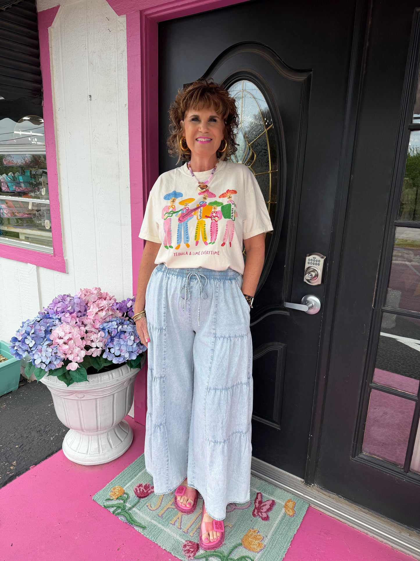 Mineral Wash Tiered Chambray Pants