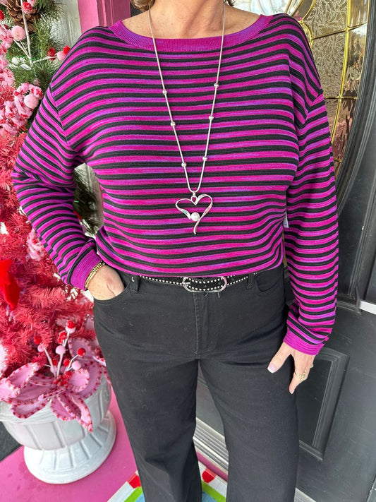 Fuchsia 3/4 Boxy Stripe Top