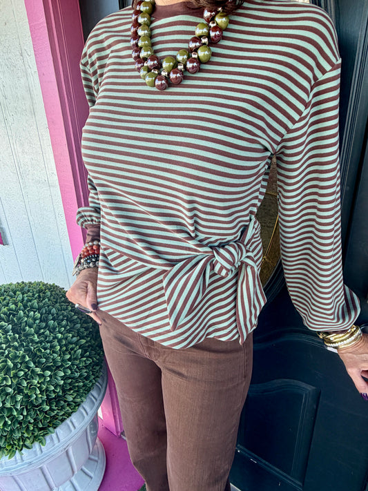 Mint/Brown Stripe Side Tie Top