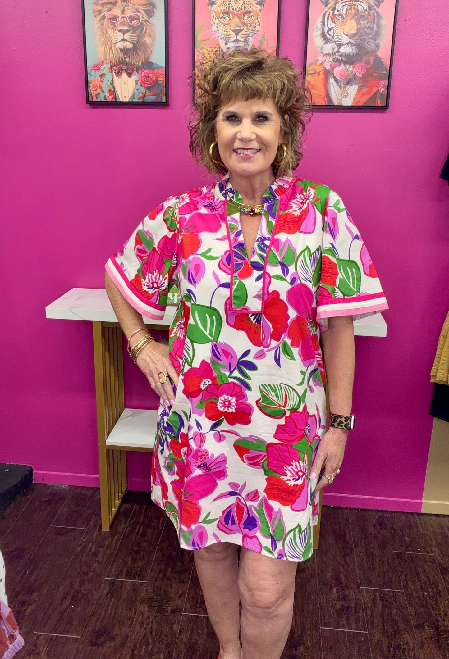 Pink Floral Print SS Dress