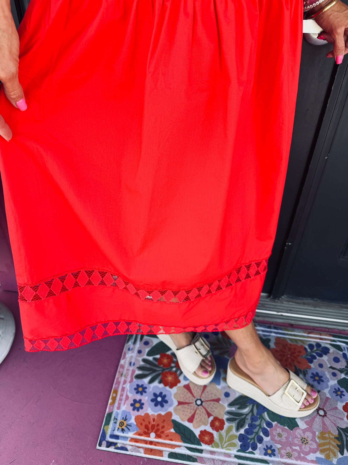 Red Tiered Midi Dress