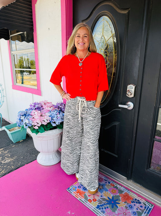 Red Short Sleeve  Cardigan
