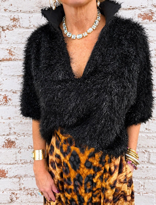 Estelle Top Black Tie Feather