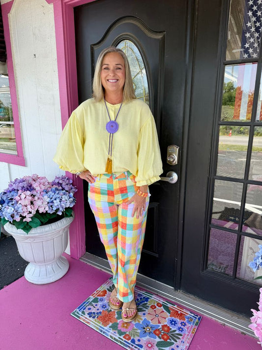 Yellow Bubble Sleeve Blouse