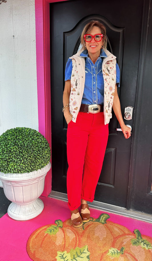 Denim SS Satin Pearl Snap Top