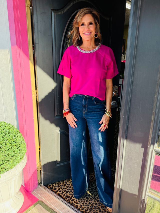 Fuchsia Sparkle Neck Top