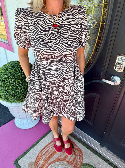 Faux Suede Zebra Mini Dress