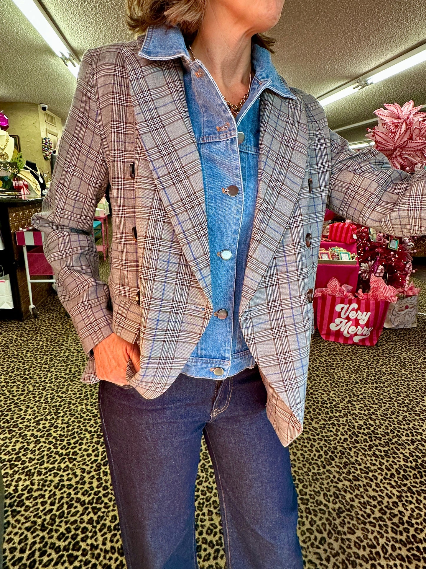 Denim Shirt Insert Plaid Blazer