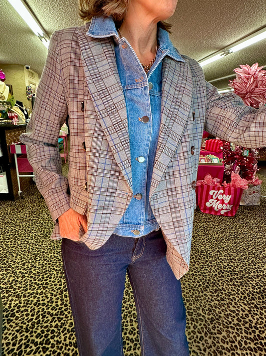 Denim Shirt Insert Plaid Blazer