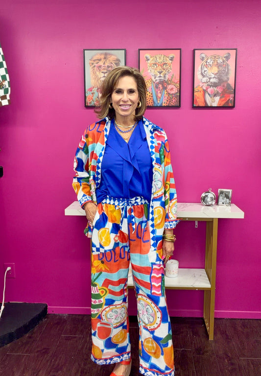 Blue Checked Vacation Pant Set