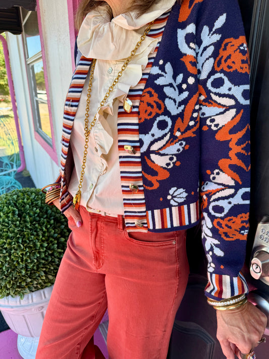 Navy Floral V-Neck Cardi