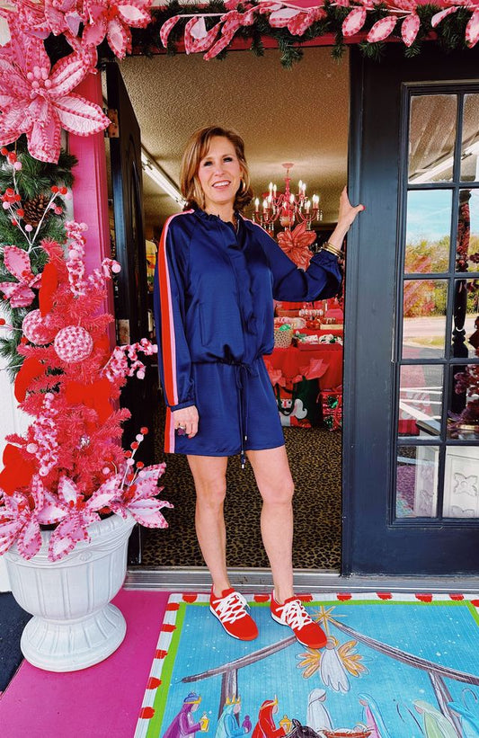 Navy LS Track Suit Short Set