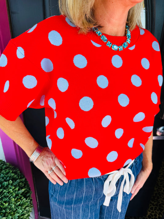 Red/Lt Blue PD SS Sweater