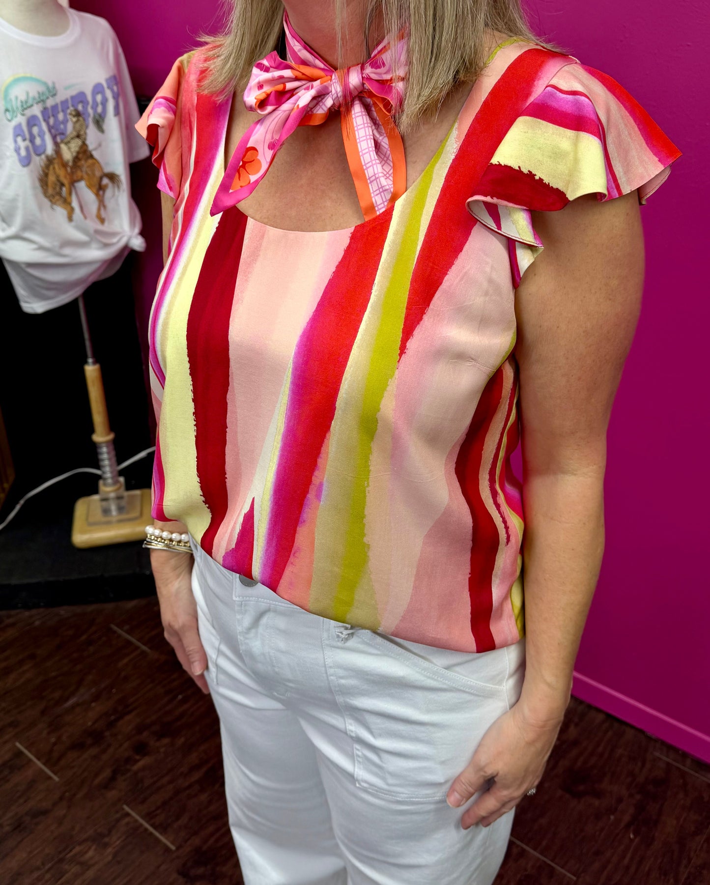Pink Multi Flutter Scoop Neck