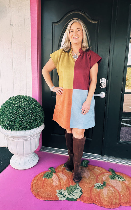 Fall Color SS Colorblock Dress