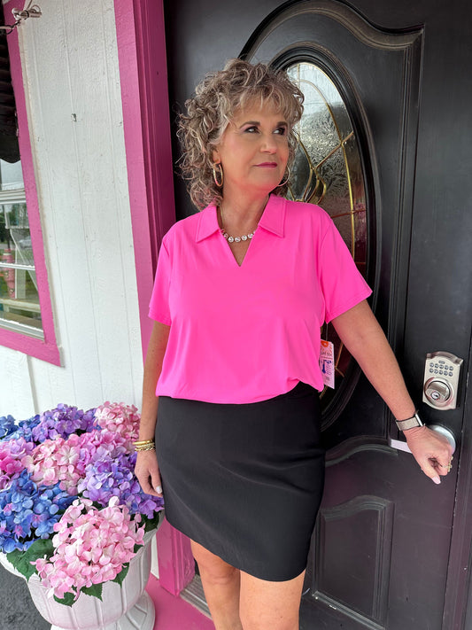 Hot Pink SS Collar Top
