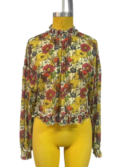 Cowboy Floral Ruffle Mesh Top
