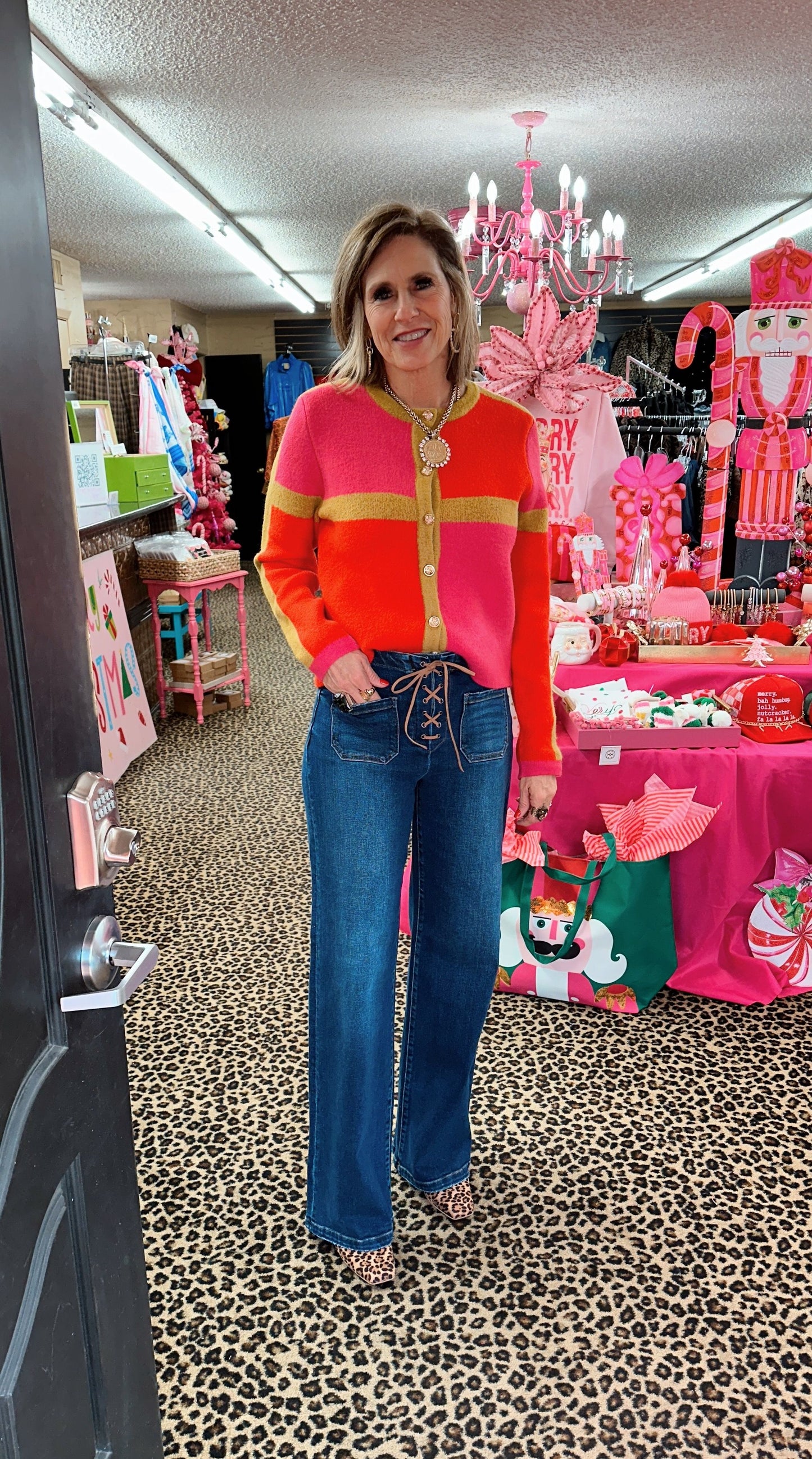 Red/Pink Colorblocked Cardigan