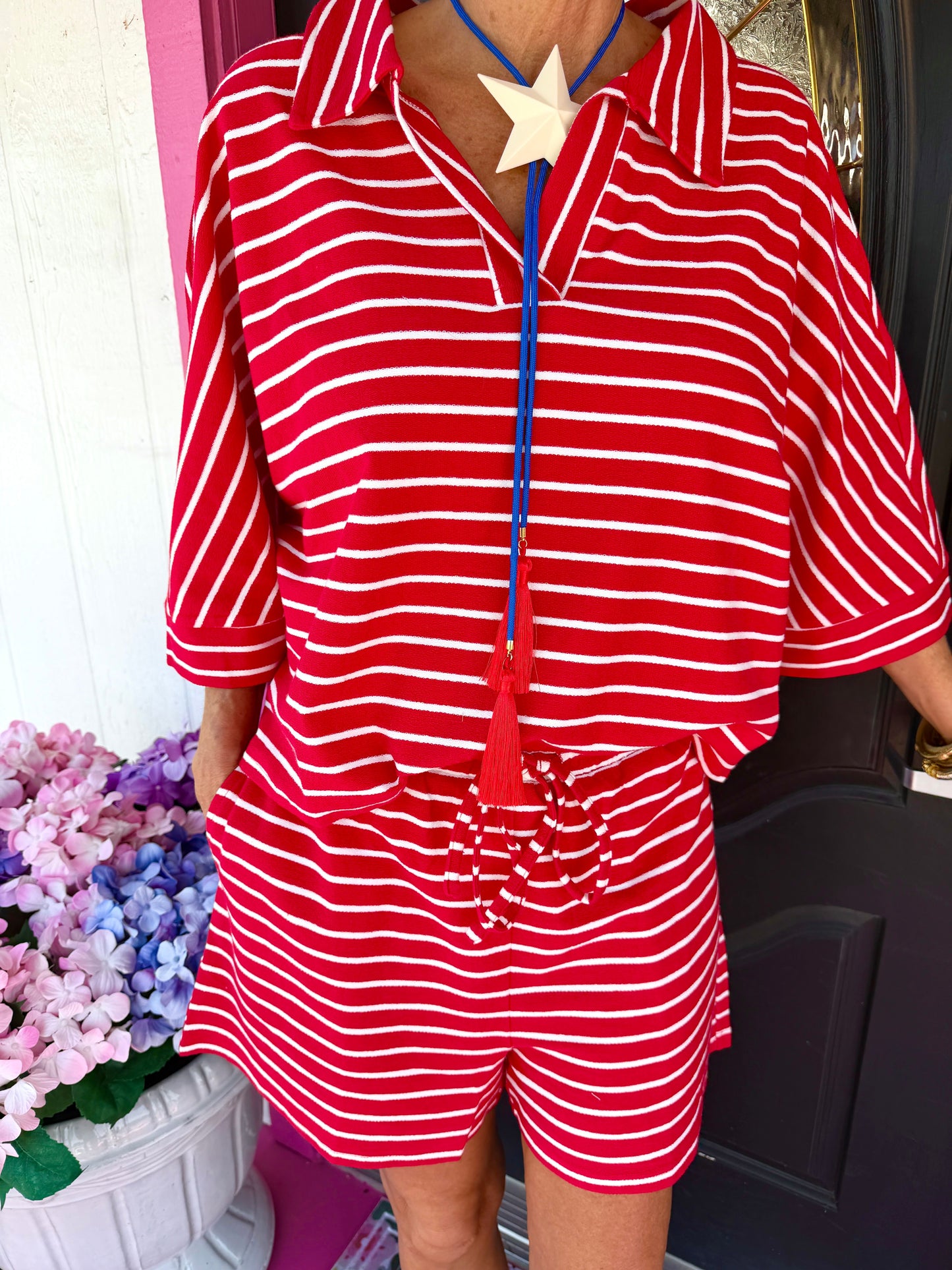 Red & White Stripe Short Set