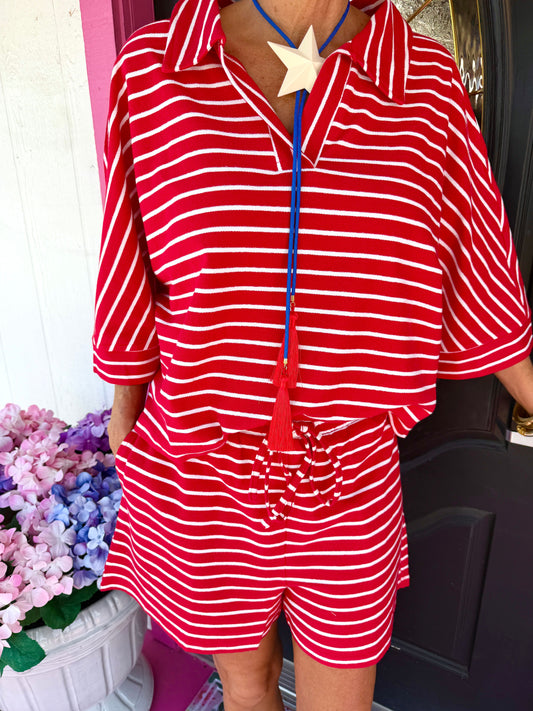 Red & White Stripe Short Set
