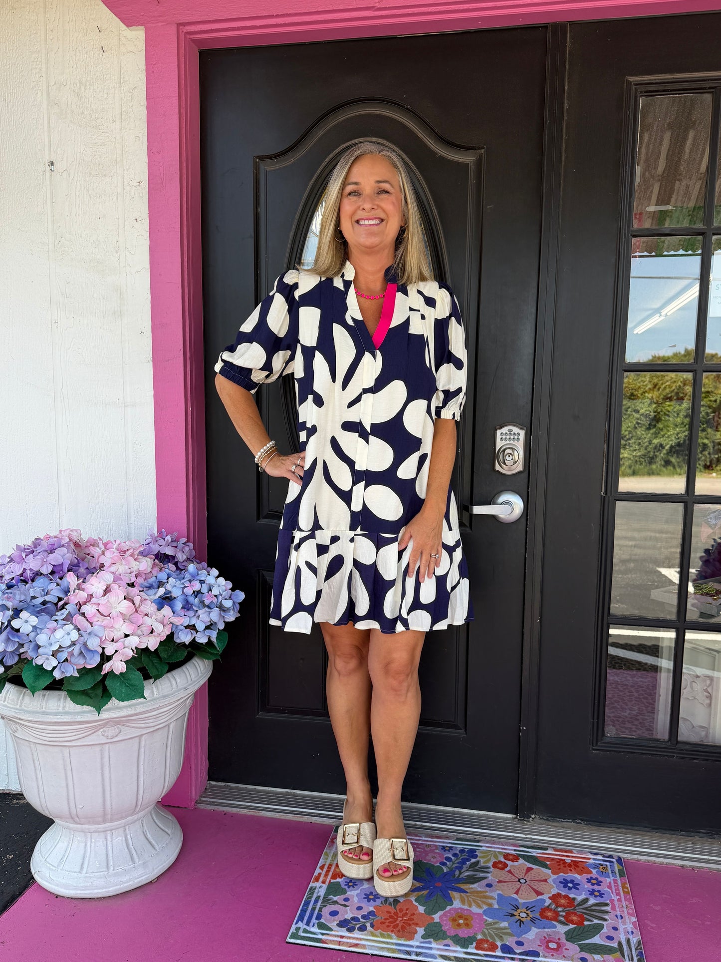 Navy Geometric Pattern Dress